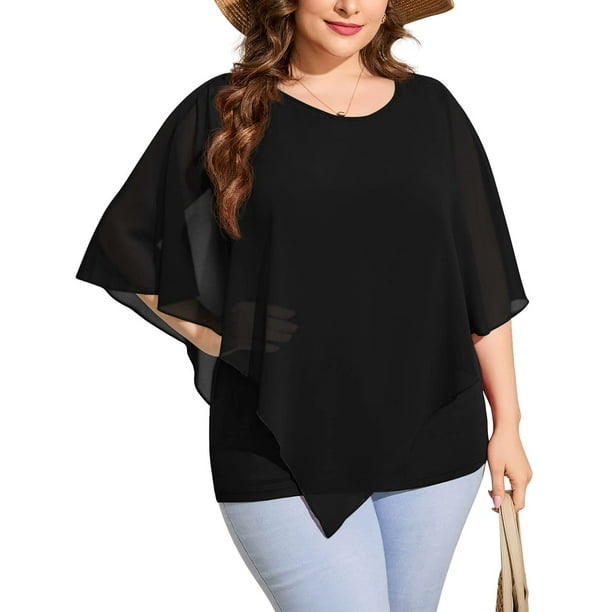 Cueply Plus Size Tops for Womens Summer Tops Dressy Causal Chiffon