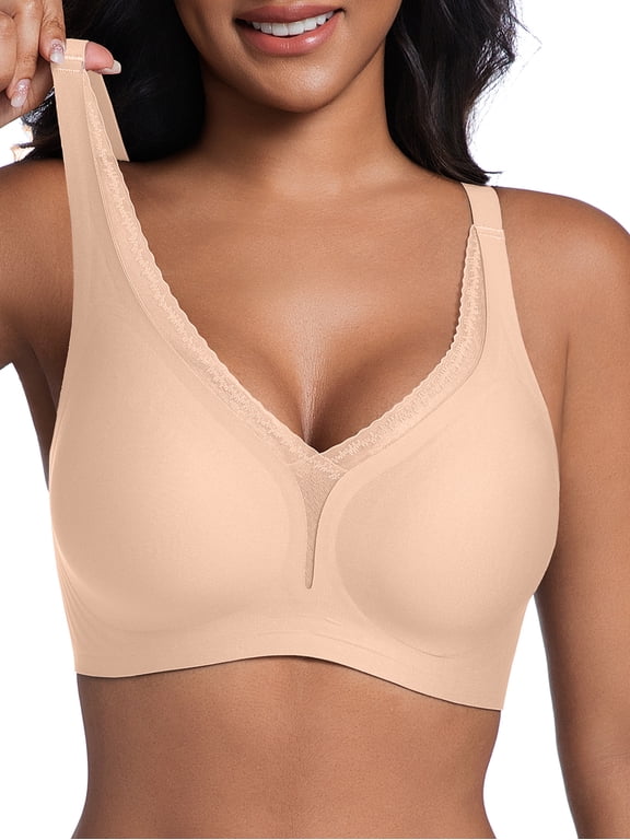 Bras for Women Wireless Push Up No Underwire Seamless Supportive V Neck Bralette S-3X