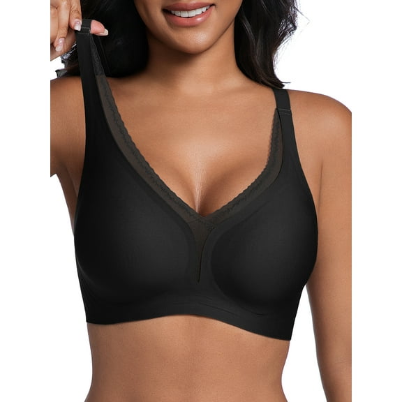 Cueply Seamless Wireless Supportive Bras for Women Push Up No Underwire Deep V Mesh Comfortable Bralette Everyday Womens Bra S-3XL