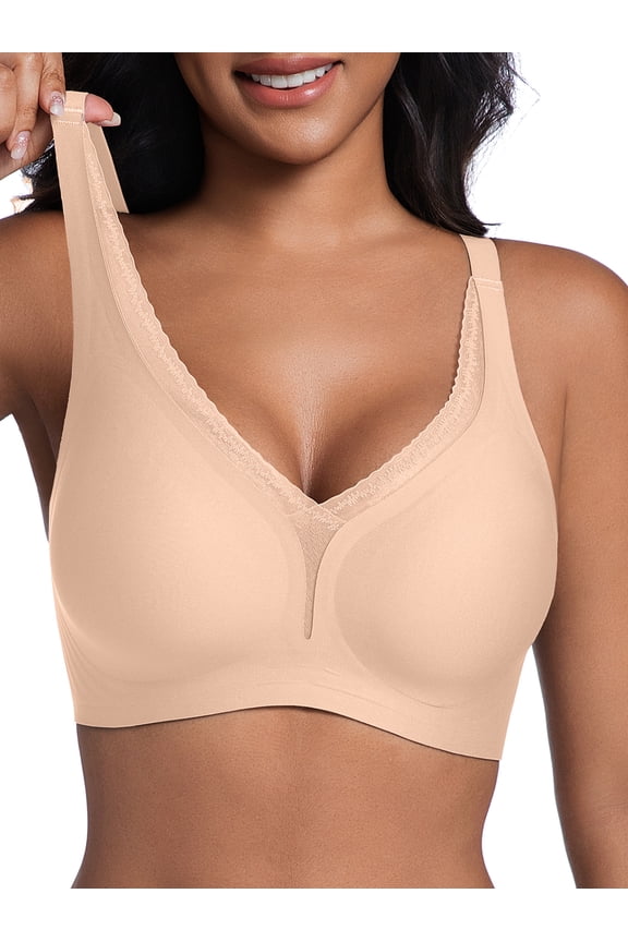 Seamless Wireless Supportive Bras for Women Push Up No Underwire Deep V Mesh Comfortable Bralette Everyday Womens Bra S-3XL