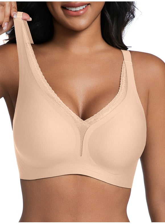Seamless Wireless Supportive Bras for Women Push Up No Underwire Deep V Mesh Comfortable Bralette Everyday Womens Bra S-3XL