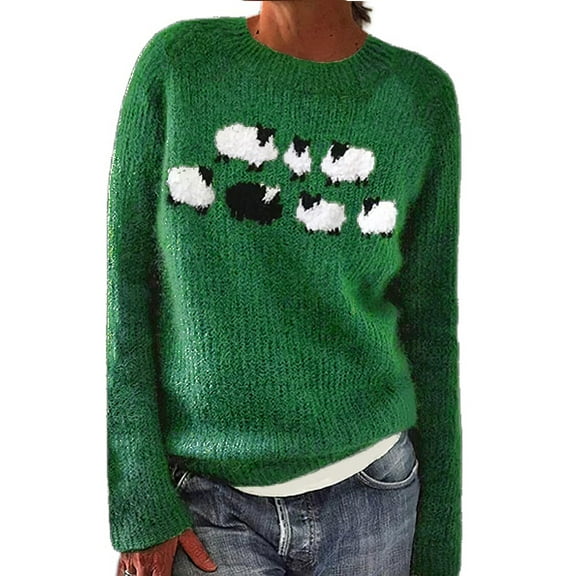 Cueply Sweaters for Women Long Sleeve Chunky Fuzzy Knit Pullover Sweater Tops Trendy Patterns