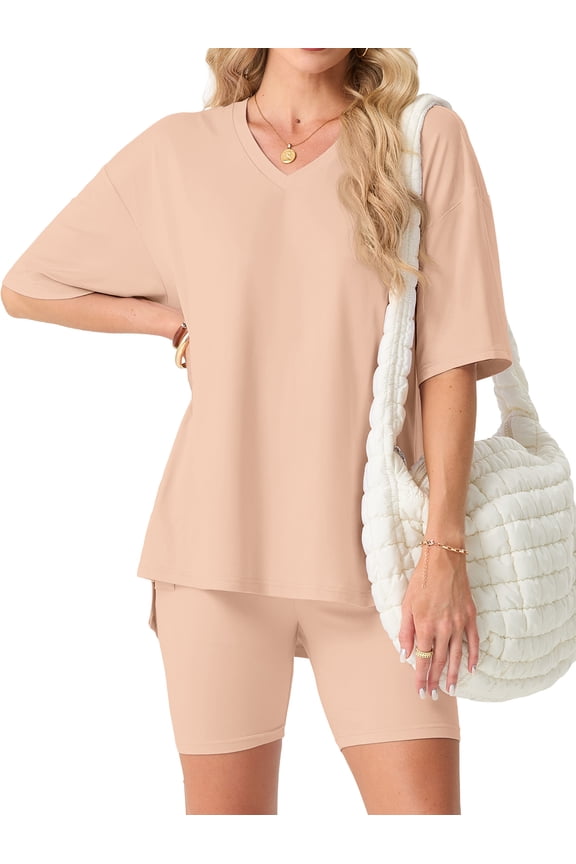 2 Piece Sets for Women Summer Outfits Lounge Set Casual Matching Clothing Oversized T-Shirt Biker Shorts