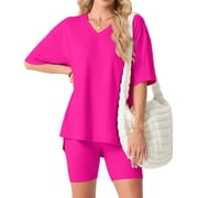 Cueply 2 Piece Sets for Women Summer Outfits Lounge Set Casual Matching Clothing Oversized T-Shirt Biker Shorts