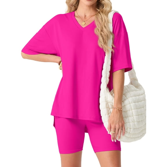 Cueply 2 Piece Sets for Women Summer Outfits Lounge Set Casual Matching Clothing Oversized T-Shirt Biker Shorts