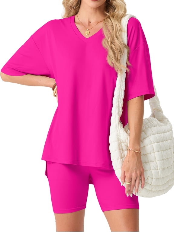 2 Piece Sets for Women Summer Outfits Lounge Set Casual Matching Clothing Oversized T-Shirt Biker Shorts