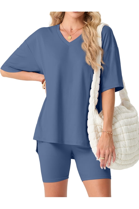 2 Piece Sets for Women Summer Outfits Lounge Set Casual Matching Clothing Oversized T-Shirt Biker Shorts