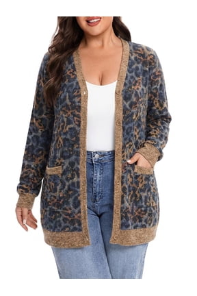 Women Plus Size Cardigan Open Front Button Down Sweater Lightweight Knit Jacket with Pockets Fall Winter Outerwear