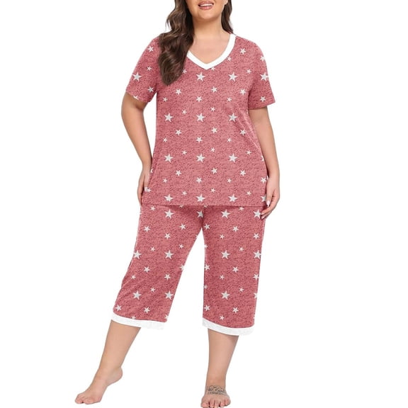 Cueply Women Plus Size Pajamas Set Short Sleeve Pjs Sleepwear Loungewear Nightwear with Pockets