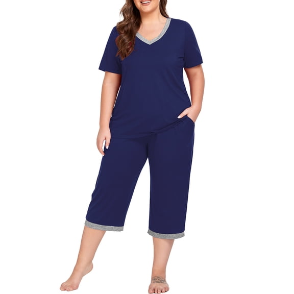 Cueply Women Plus Size Pajamas Set Short Sleeve Pjs Sleepwear Loungewear Nightwear with Pockets