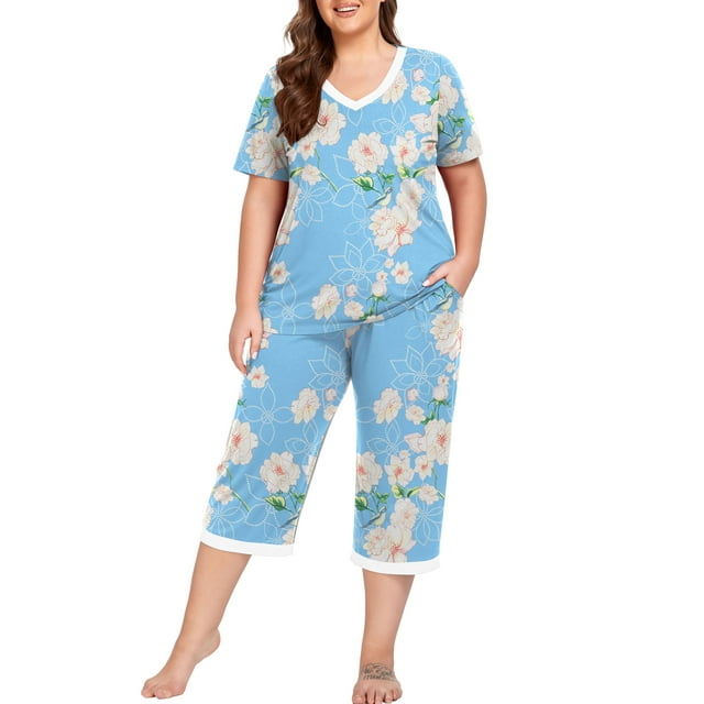 Cueply Women Plus Size Pajamas Set Short Sleeve Pjs Sleepwear