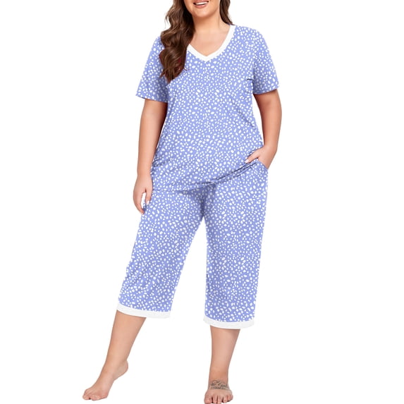 Cueply Women Plus Size Pajamas Set Short Sleeve Pjs Sleepwear Loungewear Nightwear with Pockets