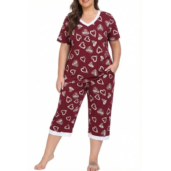 Cueply Women Plus Size Pajamas Set Short Sleeve Pjs Sleepwear Loungewear Nightwear with Pockets