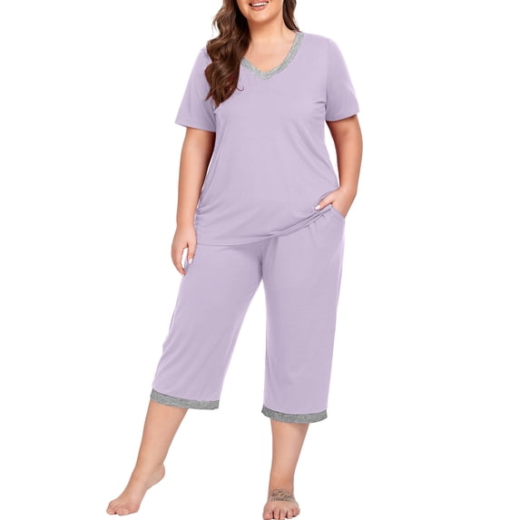Cueply Women Plus Size Pajamas Set Short Sleeve Pjs Sleepwear Loungewear Nightwear with Pockets