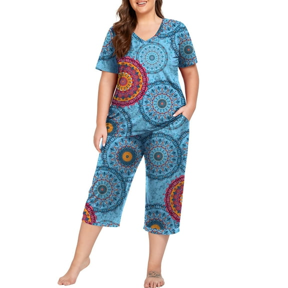 Cueply Women Plus Size Pajamas Set Short Sleeve Pjs Sleepwear Loungewear Nightwear with Pockets