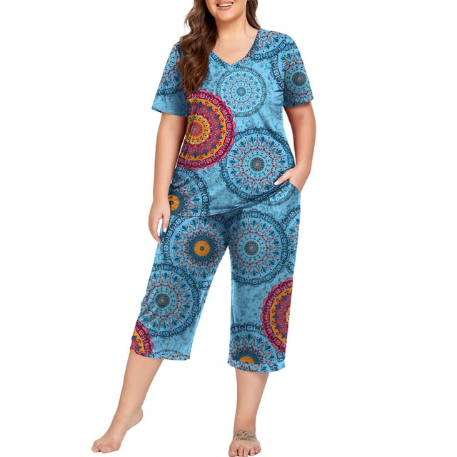 Cueply Women Plus Size Pajamas Set Short Sleeve Pjs Sleepwear