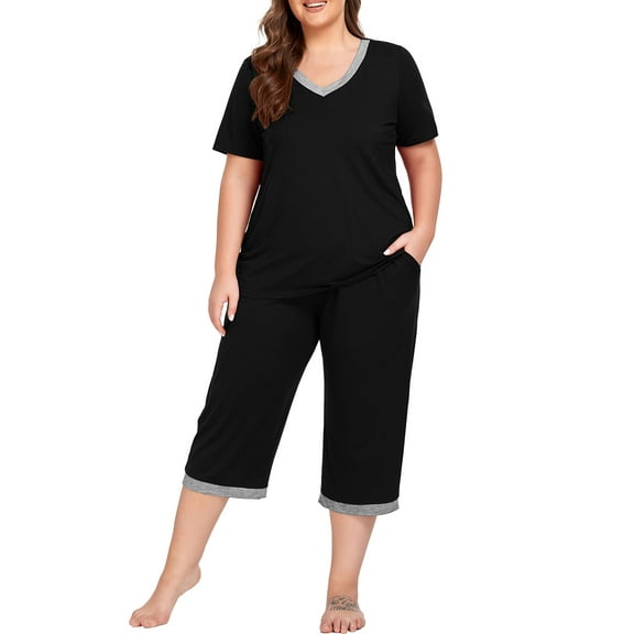 Cueply Women Plus Size Pajamas Set Short Sleeve Pjs Sleepwear Loungewear Nightwear with Pockets