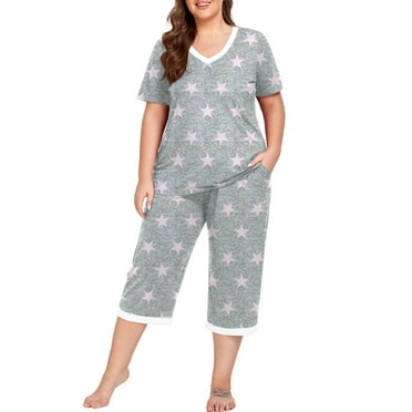 Cueply Women Plus Size Pajamas Set Short Sleeve Pjs Sleepwear Loungewear Nightwear with Pockets