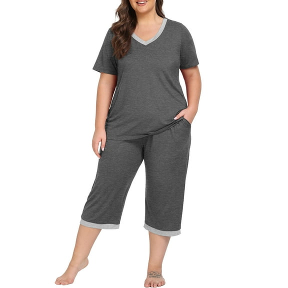 Cueply Women Plus Size Pajamas Set Short Sleeve Pjs Sleepwear Loungewear Nightwear with Pockets