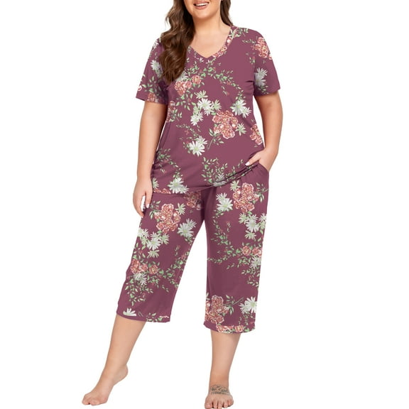 Cueply Women Plus Size Pajamas Set Short Sleeve Pjs Sleepwear Loungewear Nightwear with Pockets