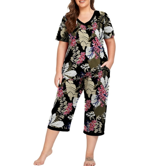 Cueply Women Plus Size Pajamas Set Short Sleeve Pjs Sleepwear Loungewear Nightwear with Pockets
