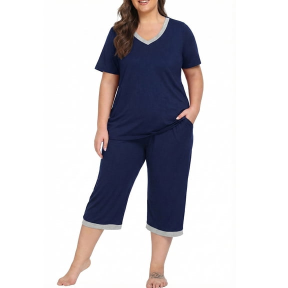 Cueply Women Plus Size Pajamas Set Short Sleeve Pjs Sleepwear Loungewear Nightwear with Pockets