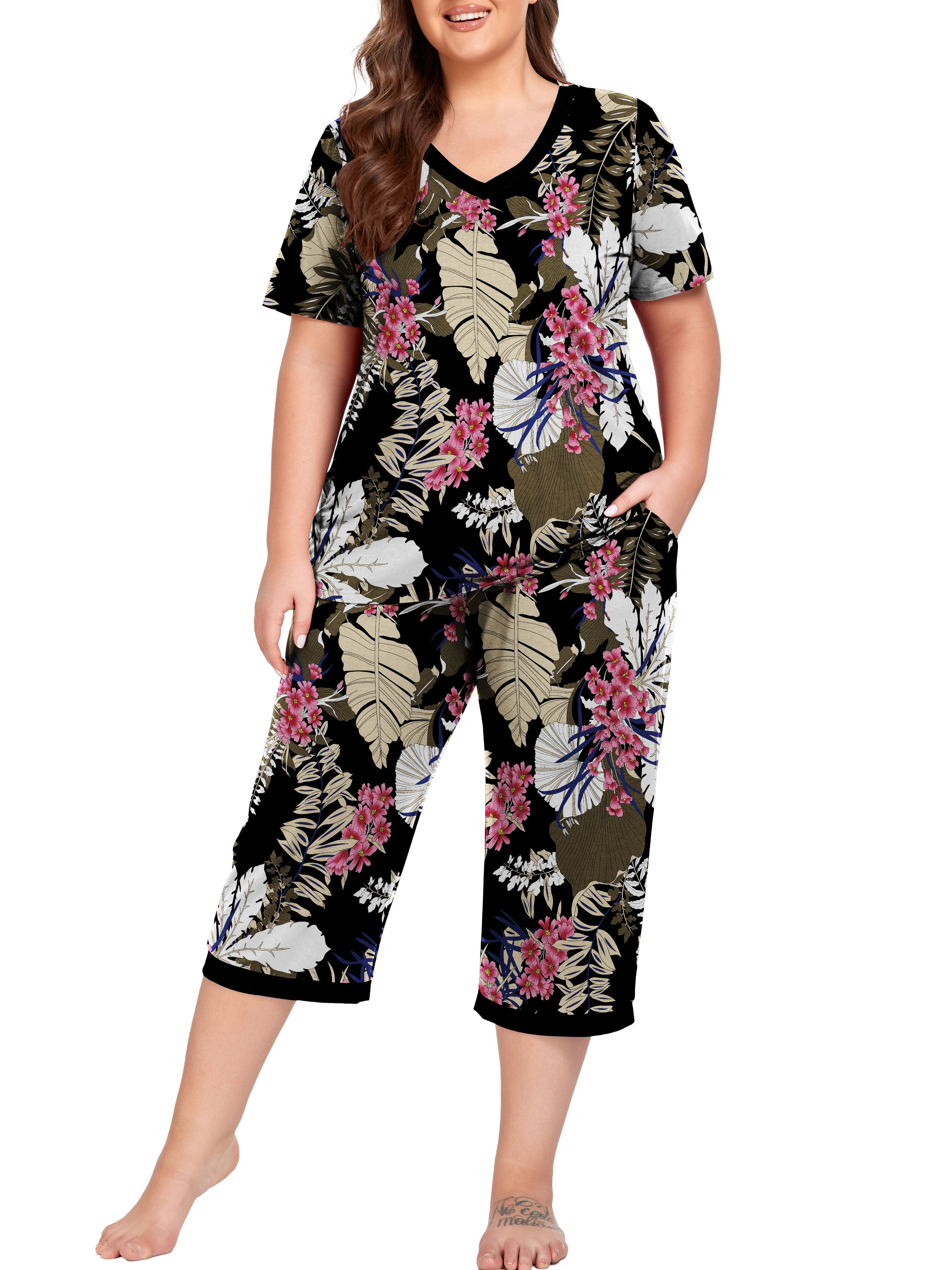 Cueply Women Plus Size Pajamas Set Short Sleeve Pjs Sleepwear ...