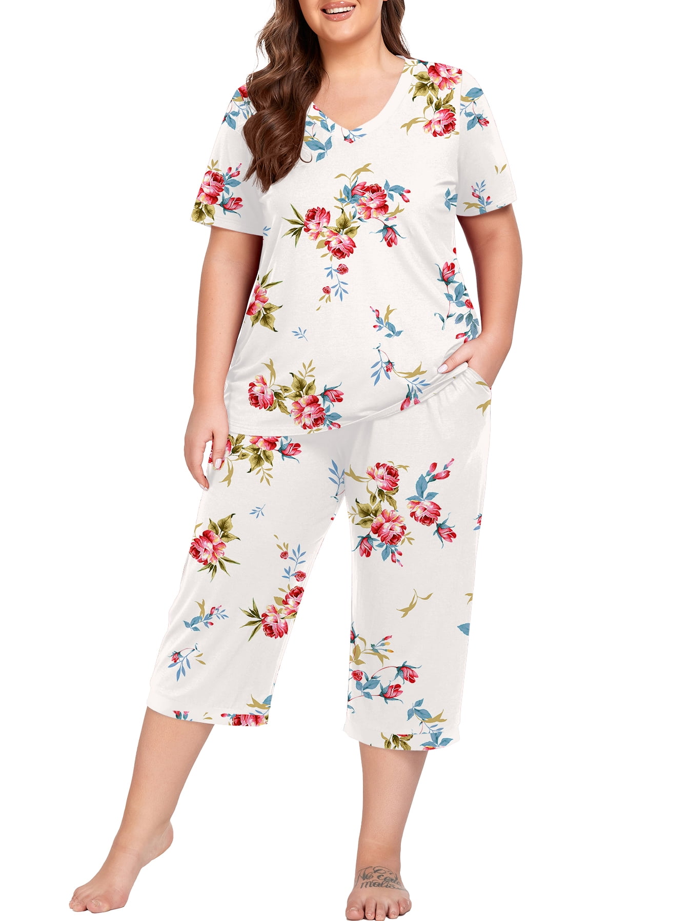 Cueply Women Plus Size Pajamas Set Short Sleeve Pjs Sleepwear