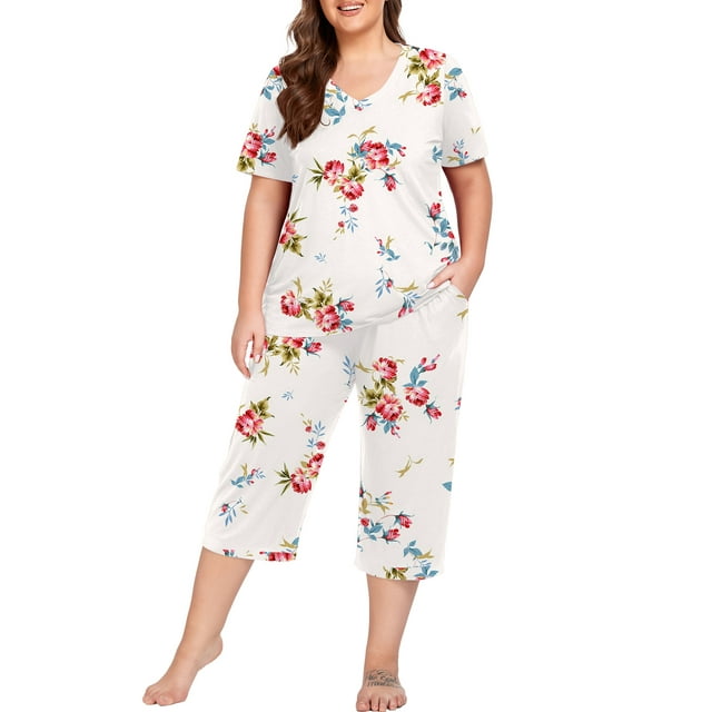 Cueply Women Plus Size Pajamas Set Short Sleeve Pjs Sleepwear Loungewear Nightwear with Pockets