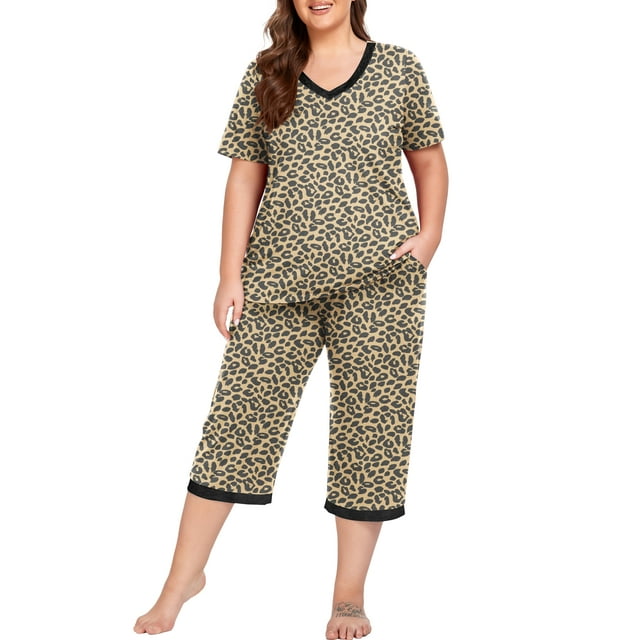 Cueply Women Plus Size Pajamas Set Short Sleeve Pjs Sleepwear Loungewear Nightwear with Pockets