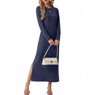 Cueply Long Sleeve Dress for Women Fall Wedding Guest Cocktail Maxi Dresses Split Elegant Ribbed Knit Winter Dress with Pockets