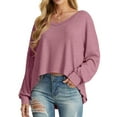 thumbnail image 1 of Cueply Women's Long Sleeve Blouses Waffle Knited Fashion Fall Tops V Neck Loose Pullover T Shirts, 1 of 6