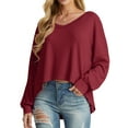thumbnail image 1 of Cueply Women's Long Sleeve Blouses Waffle Knited Fashion Fall Tops V Neck Loose Pullover T Shirts, 1 of 6