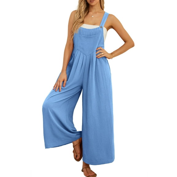 Cueply Women's Overalls Jumpsuits Casual Loose Adjustable Straps Wide Leg Long Pant with Pockets