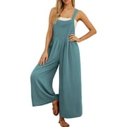 Cueply Women's Overalls Jumpsuits Casual Loose Adjustable Straps Wide Leg Long Pant with Pockets