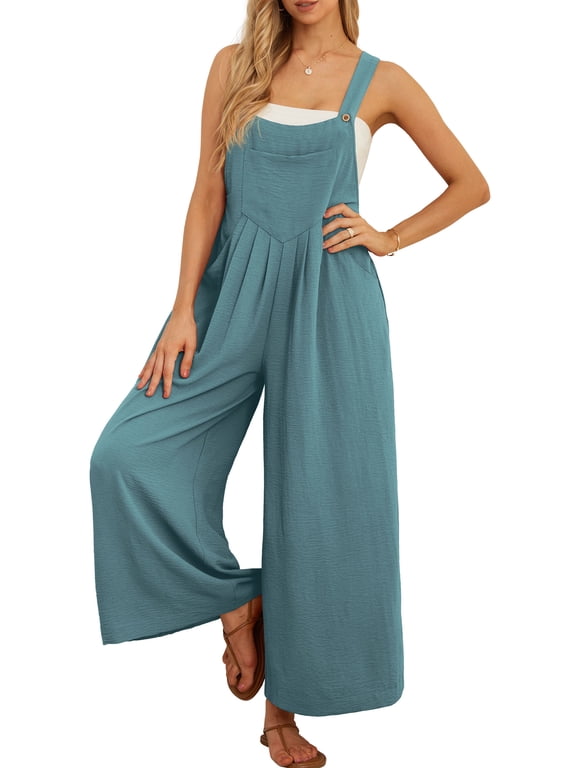 Women's Overalls Jumpsuits Casual Loose Adjustable Straps Wide Leg Long Pant with Pockets