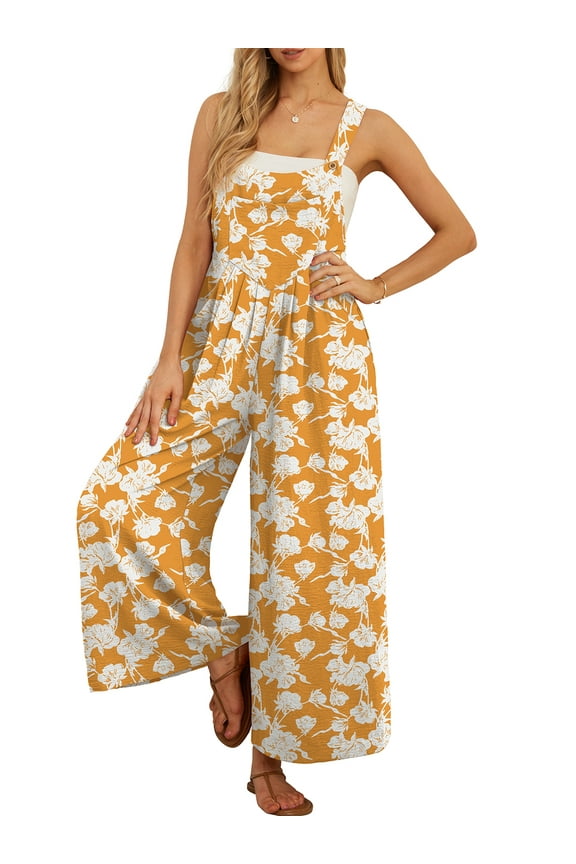 Women's Overalls Jumpsuits Casual Loose Adjustable Straps Wide Leg Long Pant with Pockets