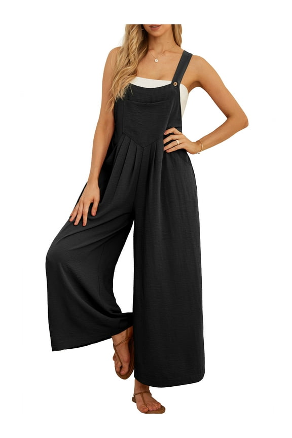 Women's Overalls Jumpsuits Casual Loose Adjustable Straps Wide Leg Long Pant with Pockets