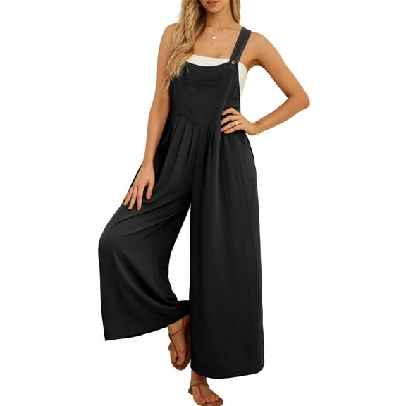 Cueply Women's Overalls Jumpsuits Casual Loose Adjustable Straps Wide Leg Long Pant with Pockets