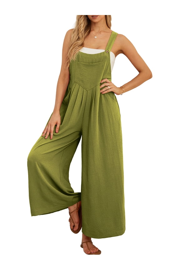 Women's Overalls Jumpsuits Casual Loose Adjustable Straps Wide Leg Long Pant with Pockets
