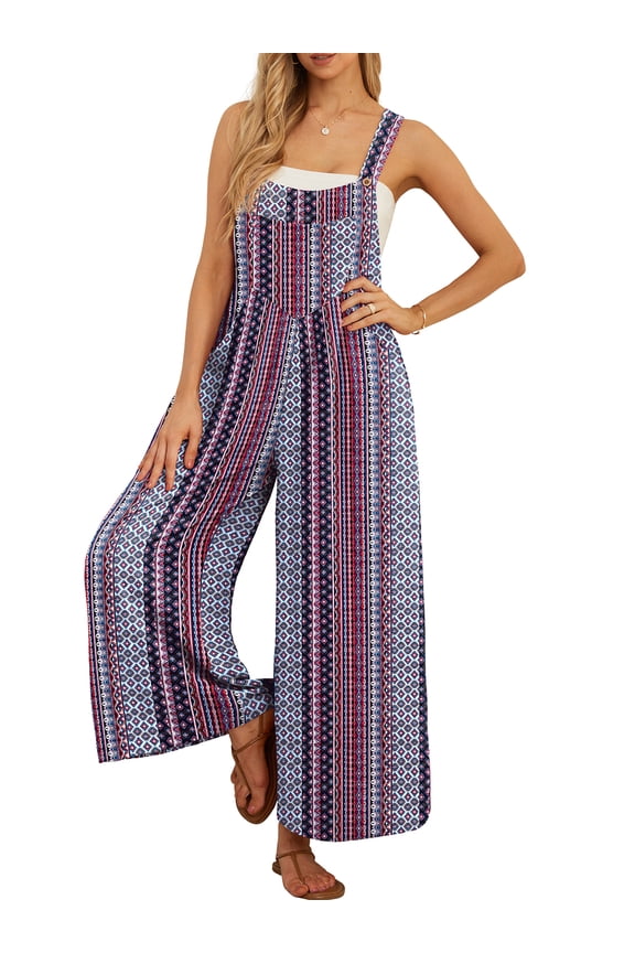 Women's Overalls Jumpsuits Casual Loose Adjustable Straps Wide Leg Long Pant with Pockets