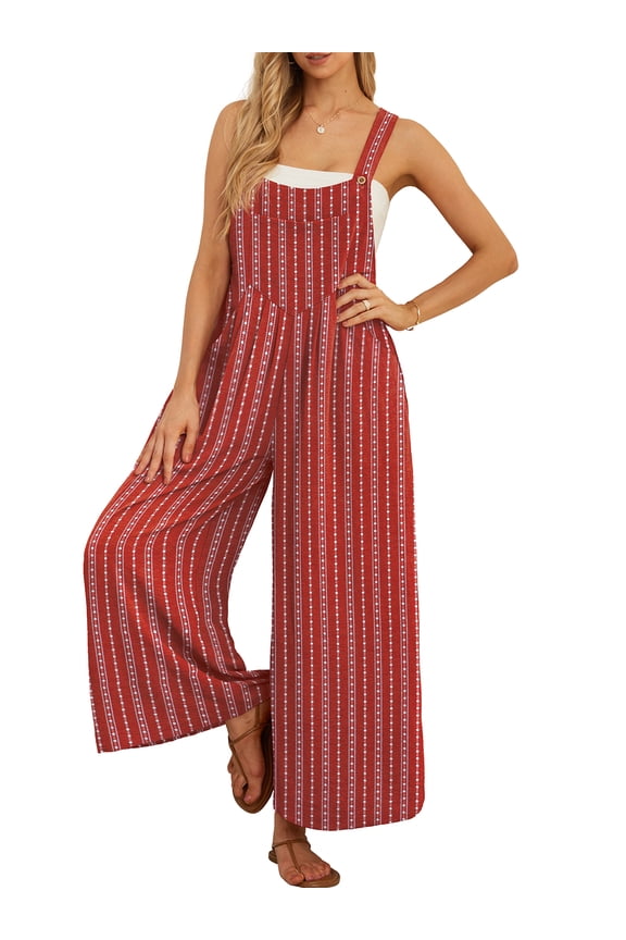 Women's Overalls Jumpsuits Casual Loose Adjustable Straps Wide Leg Long Pant with Pockets