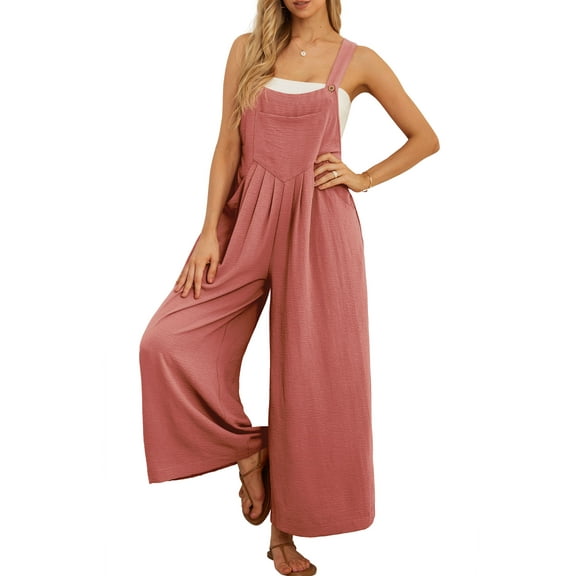 Cueply Women's Overalls Jumpsuits Casual Loose Adjustable Straps Wide Leg Long Pant with Pockets