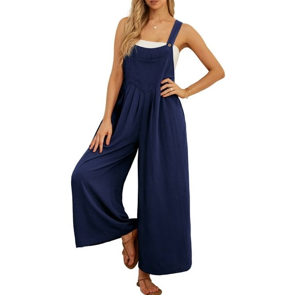 Cueply Women's Overalls Jumpsuits Casual Loose Adjustable Straps Wide Leg Long Pant with Pockets