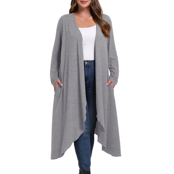 Cueply Women's Plus Size Cardigan Lightweight Long Sleeve Maxi Long Knitted Tops Open Front Sweater