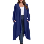 Cueply Women's Plus Size Cardigan Lightweight Long Sleeve Maxi Long Knitted Tops Open Front Sweater