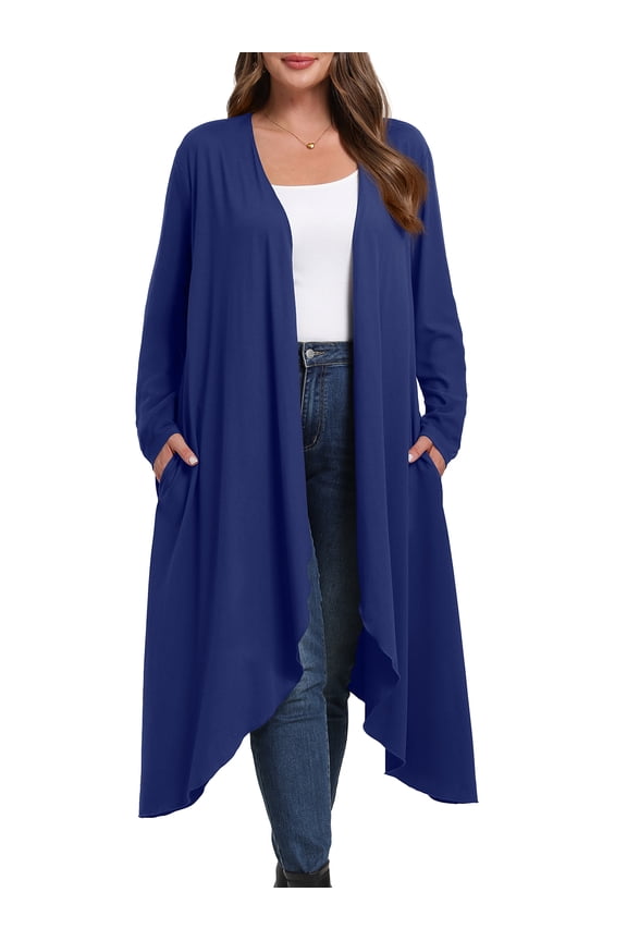 Women's Plus Size Cardigan Lightweight Long Sleeve Maxi Long Knitted Tops Open Front Sweater