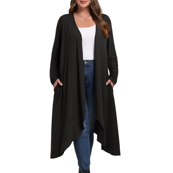 Cueply Women's Plus Size Cardigan Lightweight Long Sleeve Maxi Long Knitted Tops Open Front Sweater