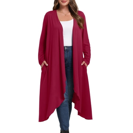 Cueply Women's Plus Size Cardigan Lightweight Long Sleeve Maxi Long Knitted Tops Open Front Sweater