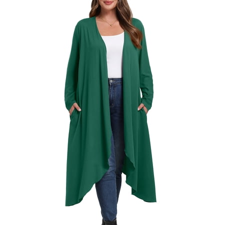 Cueply Women's Plus Size Cardigan Lightweight Long Sleeve Maxi Long Knitted Tops Open Front Sweater